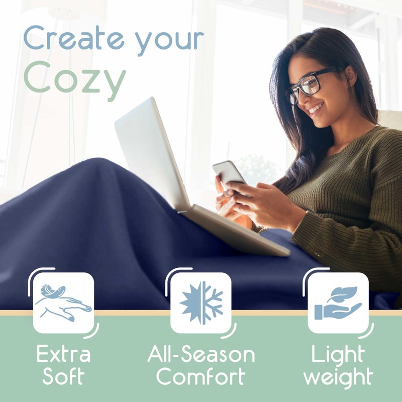 Vellux Twin Size Microfleece Blanket - Fleece Bed Blanket - All-Season Comfort -Supersoft Lightweight Throw Blanket - Plush Throw Blanket for Bed Couch or Sofa - Travel Blanket - Pet-Friendly - Navy - Image 4